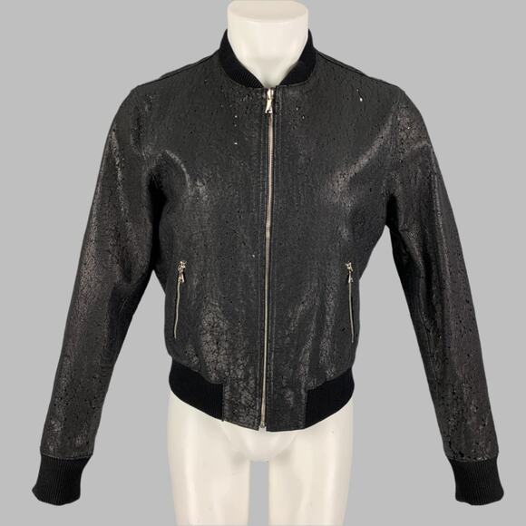 NEIL BARRETT Size L Black Distressed Leather Bomber Jacket - Picture 1 of 7